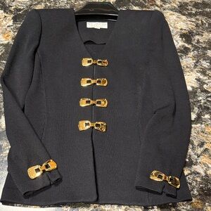 St. John Black Blazer with Gold Buckle Details